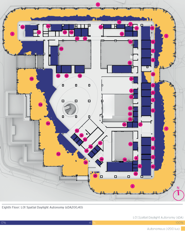 Floor plan showing daylight compliance zones for certification